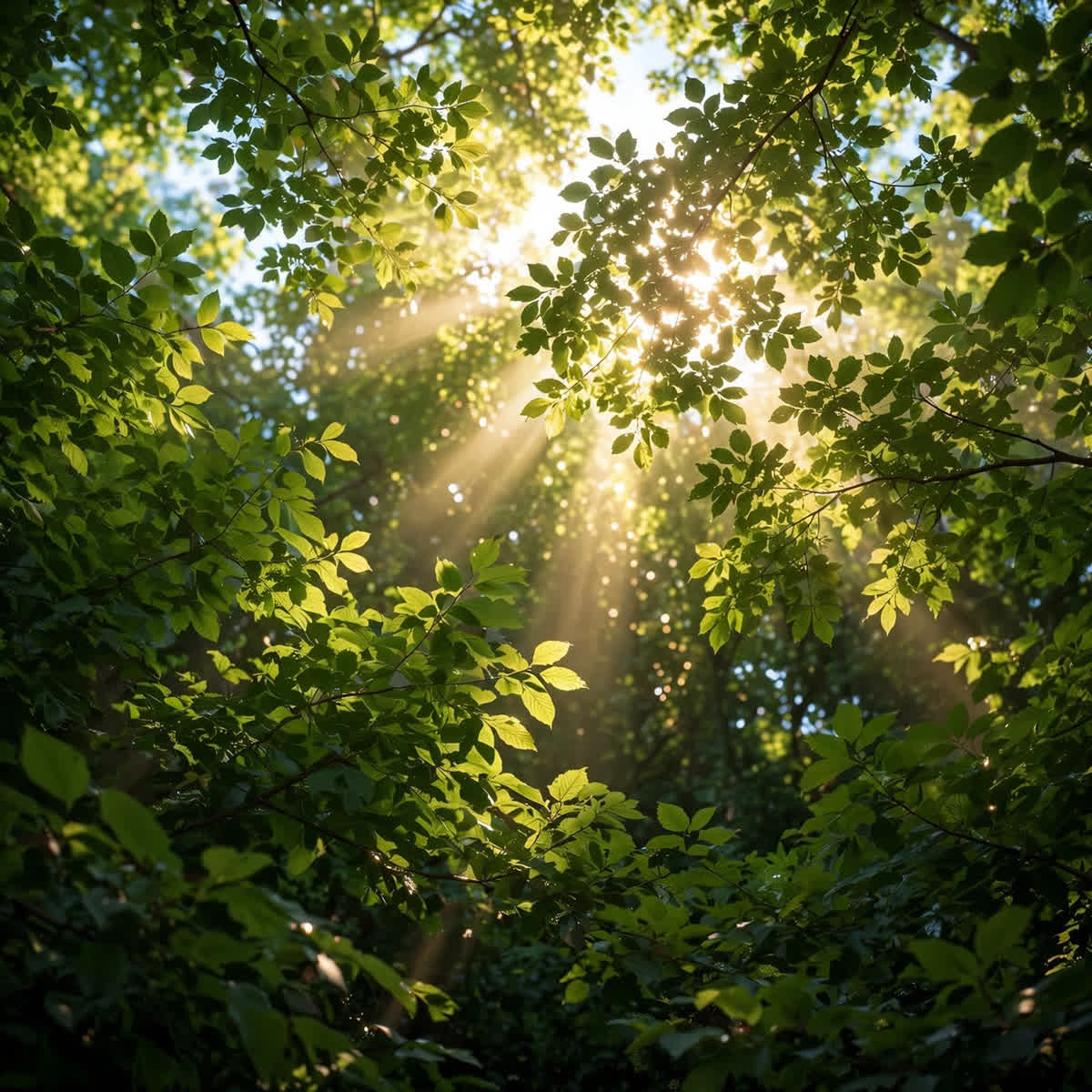 Sunlight filtering through a tree canopy